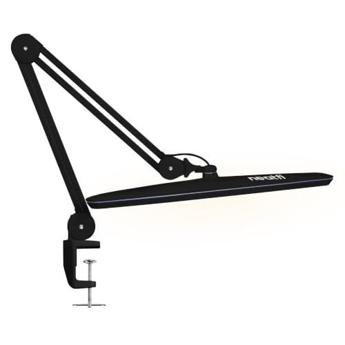 Image of Neatfi XL 2,200 Lumens 20W LED Task Lamp - 23 inch Ultra-Wide Head | 182 SMD LEDs | 4 Brightness Levels | 3 Light Modes | Eye-Caring, Glare-Free | Adjustable Arm (Black, CCT with Base)