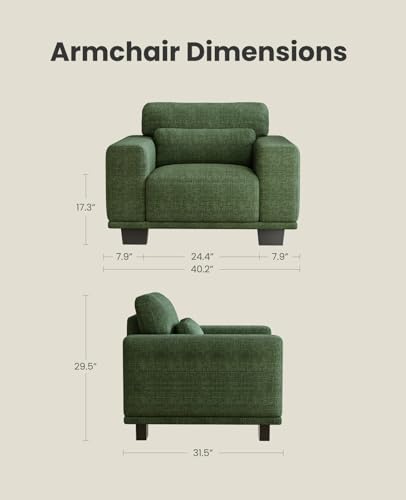 Image of Amada 40 inch Oversized Accent Sofa Chair, Modern Armchair with Deep Seat, Comfy Upholstered Large Reading Chair with Removable Washable Covers for Living Room & Bedroom Office, Green