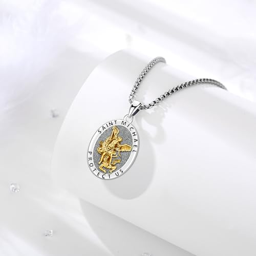 925 Sterling Silver St Michael/St Christopher/Virgin Mary Necklace Patron Saint Amulet Medal Jewelry for Men Women3