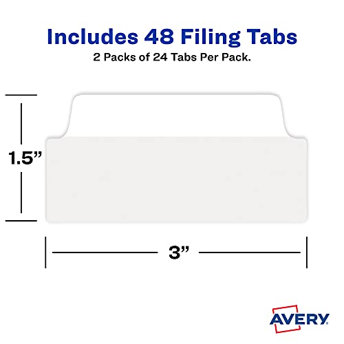 Avery Ultra Tabs, File Tabs, 3" X 1.5", 2-Side Writable, White, 24 Tabs Per Pack, 2-Pack, 48 Self Adhesive Tabs Total (34777) #TOP5