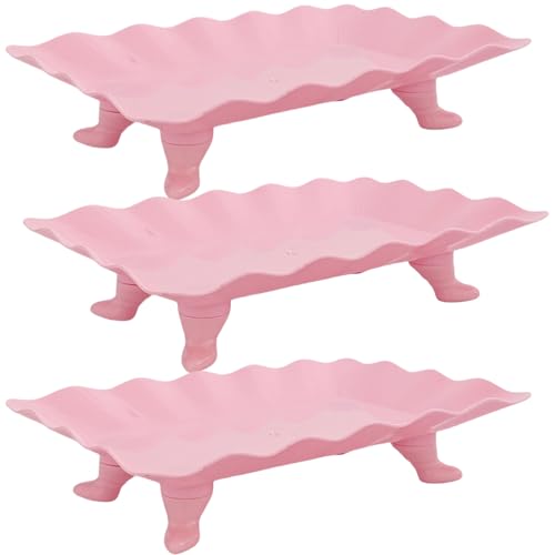 Paquete de 3 soportes de postre de plástico, bandejas de servir desmontables para fiestas y decoración del hogar (rosa)