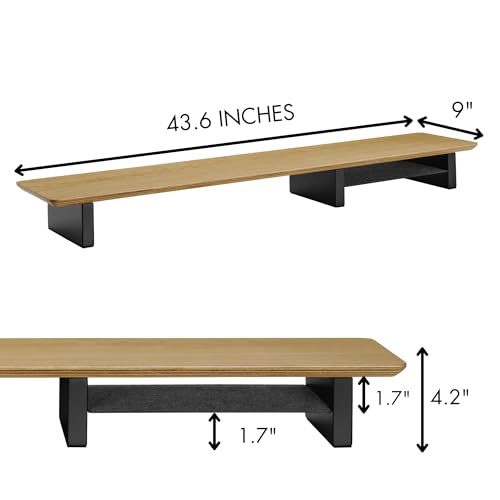Image of White Oak Wood Desk Shelf for Top of Desk 44 Inch Length Wood Monitor Riser with Middle Shelf