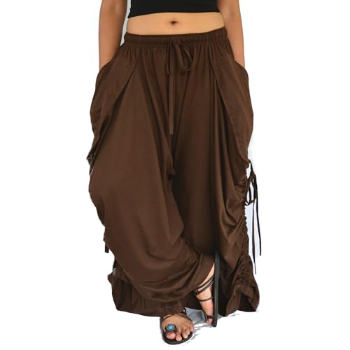 Sakoonee Women's Harem Pants Palazzo Dhoti Lounge Trousers, Convertible to a Skirt 2 Pockets Cotton, One Size, Elastic Waist2