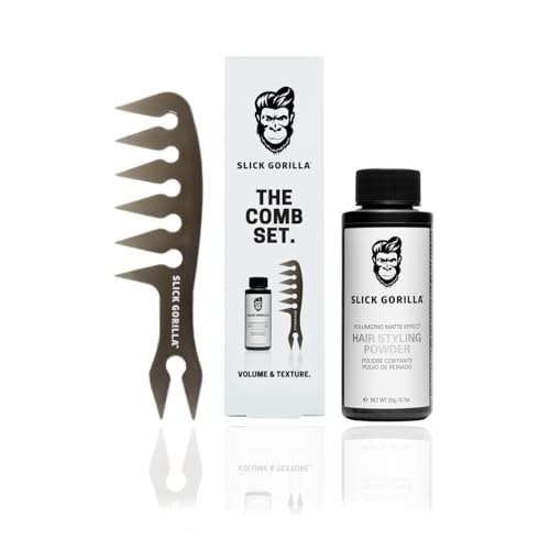 Slick Gorilla Haarstyling-Texturpuder und Texturkamm | Mattes Haarpuder für Männer und Carbon-Kamm mit breiten Zähnen für Volumen, Verdichtung und Halt | Stylingprodukte für Männer, nicht fettend