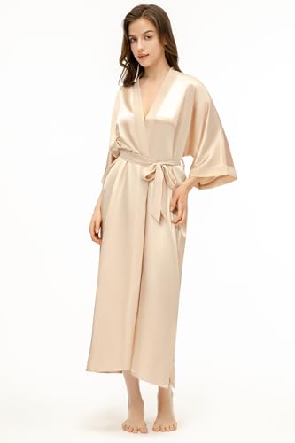 Image of PRODESIGN Satin Kimono Robe Women Long Silky Kimono Bathrobe Sleepwear Wedding Bridesmaid Robe