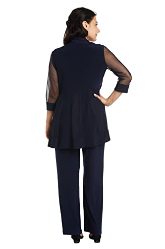 R&M Richards Women's Beaded Neck 2 Piece Pant Suit - Mother Of The Bride Outfit (Navy, 12P) #TOP1