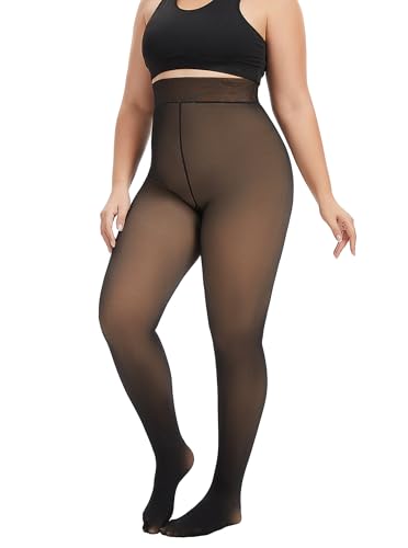 ZFSOCK Thermo Strumpfhose Damen Winter: Thermostrumpfhose Gefütterte Fleece Plus Size Gefälschte Durchscheinend Dicke Warm Plüschstrümpfe Dehnbar Für Kurvige Frauen &...