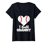 Women's T-Ball Grammy Heart Funny Tee Ball Grammy V-Neck T-Shirt