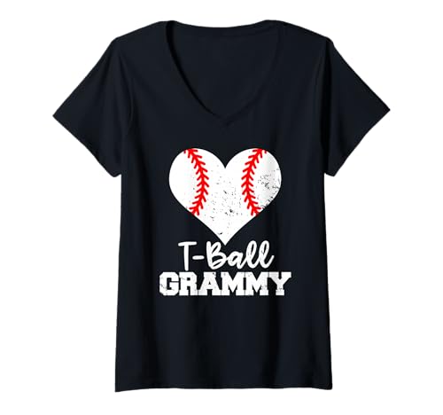 Women's T-Ball Grammy Heart Funny Tee Ball Grammy V-Neck T-Shirt
