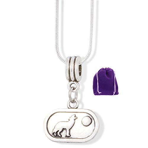 Collar de lobo aullando EPJ con cadena de serpiente y colgante ovalado de acero