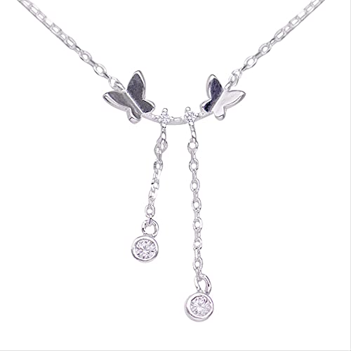 Collier de chaîne de clavicule en zircone cube argent 925 pendentif papillon pour femme