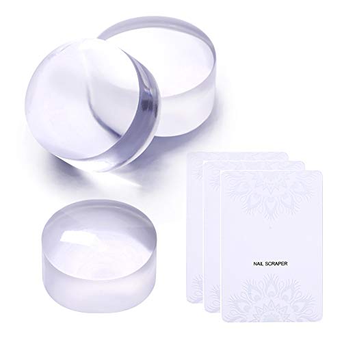 BORN PRETTY 3Pcs Clear Jelly Transparent Stamper Head 4.2cm 2.8cm and 3 Scraper