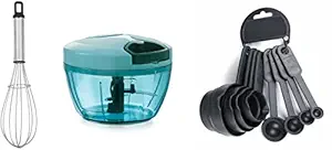 OMORTEX KitchenCombo of 450 ML Chopper,StainlessSteel Whisk & 8 PcsMeasuring (Pack of 3) Vegetable & Fruit Chopper