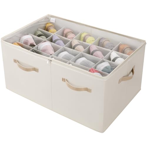 Image of TOPIA HOME Shoe Organizer for Closet, Foldable Shoe Box with Adjustable Dividers and Clear Cover, Space Saving Shoe Storage Organizer Cabinet with Reinforced Handles, Fits 20 Pairs, Beige TP10Y