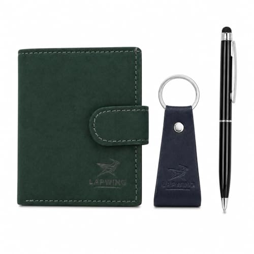 LAPWING Premium Men’s Gift Set – RFID Pop-Up Wallet, Leather Keychain & Metal Pen Combo | Luxury Gift Box for Men | Birthday (Green)