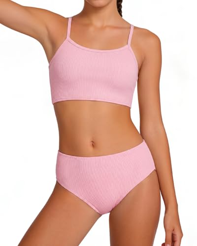 Image of Century Star Girls Ribbed 2-Piece Bikini Swimsuit - Fully Lined Modest Bathing Suit for Teens & Tweens