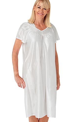 Marlon Womens Penelope Glossy Knitted Easy-Care Short Sleeve Nightdress, Ivory, 8-10