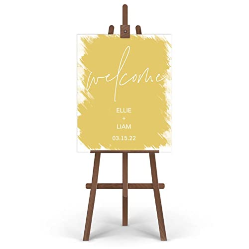 Cérémonie de mariage chic avec panneau de bienvenue personnalisé minimaliste
