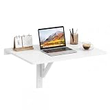 Giantex Wall-Mounted Folding Desk, Wooden Floating Laptop Table with Drop Leaf Design, Space-Saving Foldable Wall Desk for Study, Bedroom, Living Room, Laundry (White)