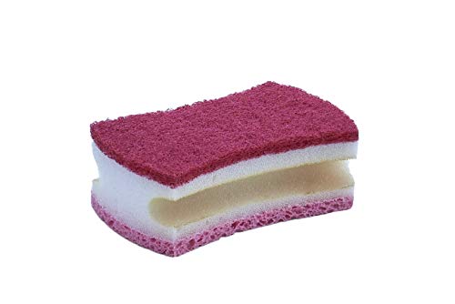 Image of Non-Scratch Scrub Sponge with A Comfortable Grip, Heavy Duty Duel Sided Kitchen Scrubber Sponge Cellulose Scrub Sponge, Scratch Free, with Scouring Pad Set, 1 Sponge,Red /Pink