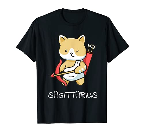 Sagittarius Cat Zodiac Signs Kawaii Astrology Cats Horoscope T-Shirt, Black