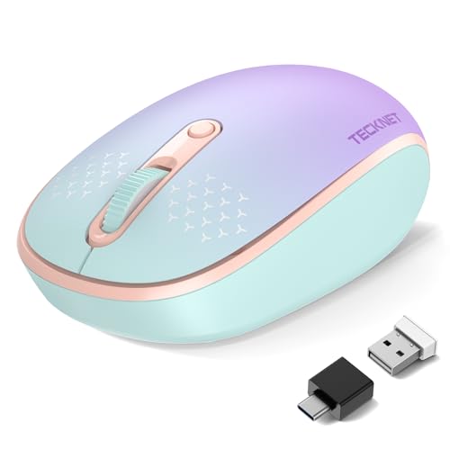 TECKNET Bluetooth Wireless Mouse (BT5.0/3.0 & 2.4G) Silent Click Compact and Portable USB Cordless Optical Computer Mice,Bluetooth Mouse for Laptop Computer Notebook PC,Gradient