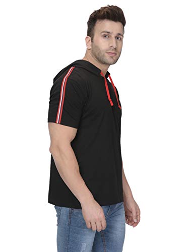 Image of GRITSTONES Men's Half Sleeves Hooded Taping T-Shirt GSHSHDTP2257