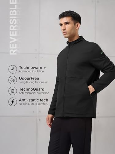 Image of TECHNOSPORT Men's Regular Fit Solid Kangaroo Pocket Reversible Winter Jacket With Technowarm+, Redefine Your Outdoor Moves