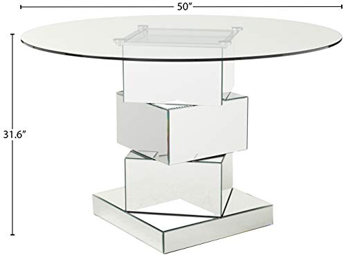 Meridian Furniture Haven Collection Modern Contemporary Mirrored Dining Table With Round Tempred Glass Top, 50" W X 50" D X 31.5" H #TOP3