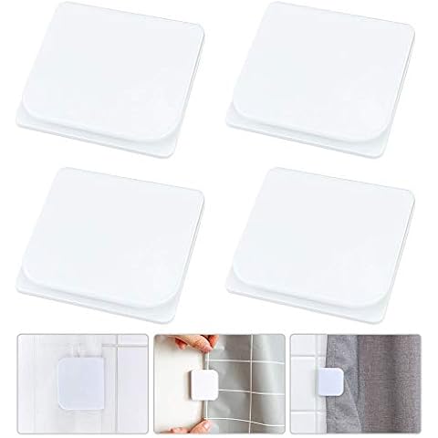 Favengo 4 Pcs Shower Curtain Clips White Shower Splash Clips U Shaped Curtain Buckle Self Adhesive Shower Curtain Clamp Windproof Water Leaking Guard Clips for Bathroom Holding Shower Curtains Cover
