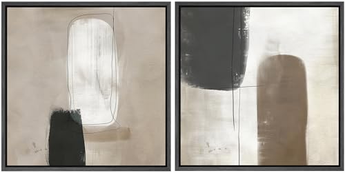 SIGNFORD Framed Canvas Print Wall Art Set Contemporary Abstract Monochrome Modern Art Nordic Relax/Calm for Living Room, Bedroom, Office - 24"x24"x2 Black