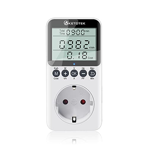 KETOTEK Medidor de Consumo Eléctrico, Enchufe Medidor de Energía con Pantalla LCD, Monitor de Electricidad, Protección contra Sobrecarga 3680W/16A