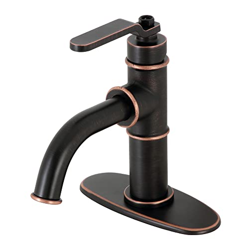Mitigeur de lavabo monotrou avec bonde push pop-up et finition bronze
