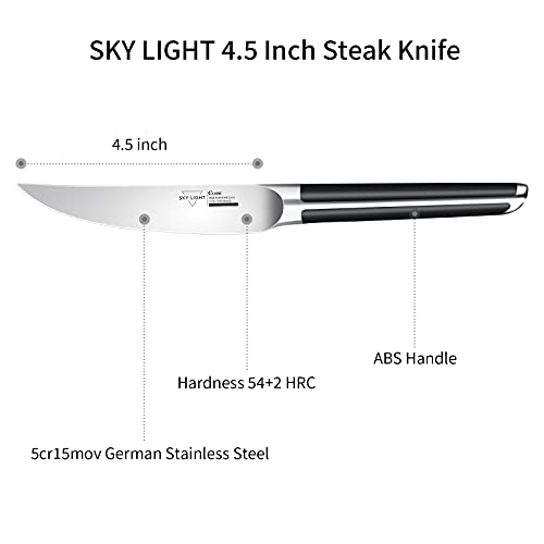 SKY LIGHT Steak Knives, 4.5 Inch Non-serrated Steak Knife Set, 4-Piece Premium Kitchen Table Knife with Japanese Triangle Handle, Sharp Blade Flatware Steakhouse Knife with Gift Box