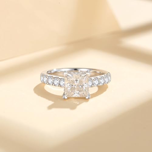 Moissanite Engagement Rings for Women,D Color VVS1 Princess Cut Moissanite Ring 925 Sterling Silver Plated 18K White Gold Wedding Ring3