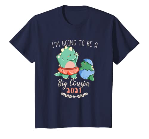 Niños I going to be a Big Cousin 2021 Camiseta Girls Dinosaur Camiseta