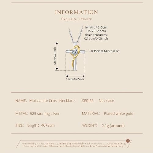 Collier croix Moissanite or bicolore et argent 925, éclat d'exception