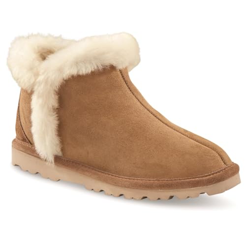 Guide Gear Double-Face Shearling Women's Boot Slippers, Leather, Fur-Lined, Warm, Lounge Booties, Bedroom House Shoes, Indoor and Outdoor