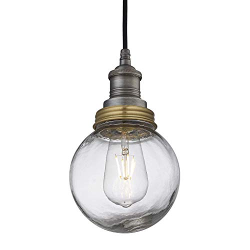 Industville - Brooklyn Outdoor & Bathroom Pendant - Pewter/Brass - Globe Glass
