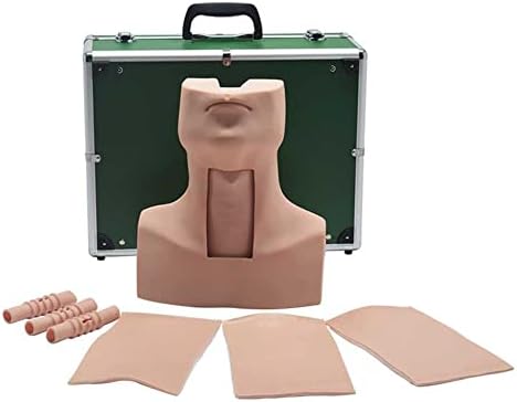 GHDE&MD Tracheostomy Simulator Model Cricothyrotomy Care Training Manikin with 4X Simulated Trachea, 4X Neck Skin and Aluminum Case