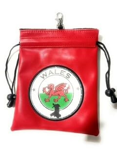 ORANGE BOOM Golf Valuables Pouch, Leather Drawstring Bag with Clip Hook, England, Scotland, Wales, Ireland Flag Designs, Portable Tee Holder (RED, WALES)