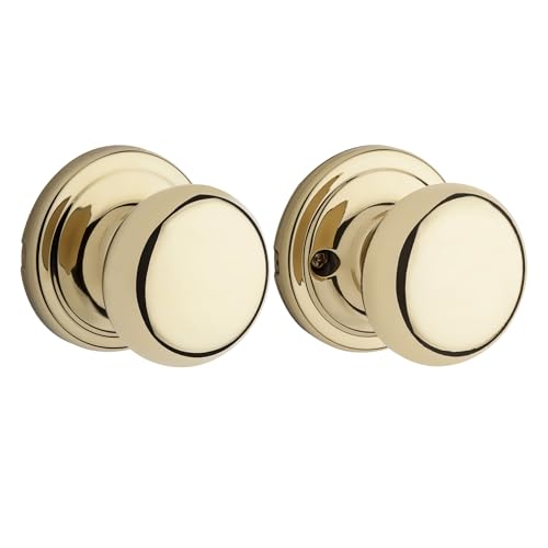 Image of Kwikset Hancock Interior Passage Doorknob, Handle for Closet and Hallway Doors, Non-Locking Doorknob, Polished Brass