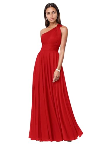 One Shoulder Bridesmaid Dresses for Women Chiffon Formal Wedding Dress with Pockets Ruched Bridesmaid Dress M28