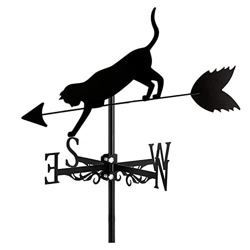 BRLIBESE Roof Cat Weathervane, Farmhouse Metal Animals Ornament Wind Vane Creative Direction Indicator Measuring Tool for Outdoor Lawn Fence Posts Pergola, Easy to Assemble