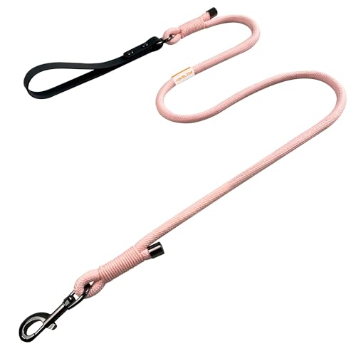FOVRLZSE 5FT Heavy Duty Dog Leash for Large Medium Dogs 440LBS Break Strength PVC Coated Non-Slip Handle 360 Rotating Tangle-Free Buckle Reinforced Waxed Rope for Walking Hiking Training Pink