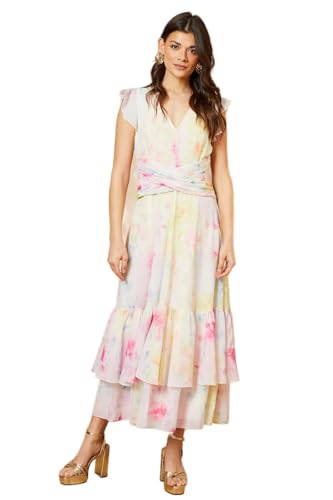 Oasis Printed Twist Front Detail Tiered Midi Dress, 10, Multi