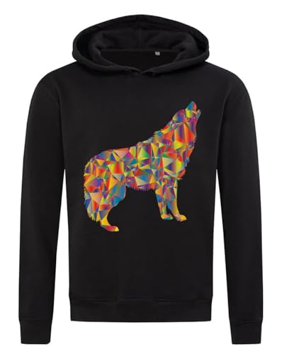 Sweat à capuche loup hurlant en coton mélangé noir art abstrait pour homme