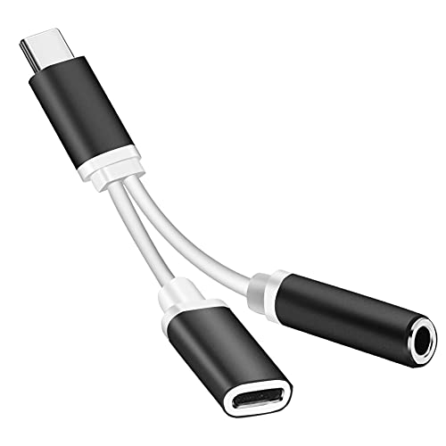 USB C Kopfhörer Adapter und Laden, USB C auf 3,5 mm Klinke Adapter, 2 in 1 USB C auf 3,5 mm Kopfhöreranschluss + Typ C Netzteil, Adapter für MacBook Pro/Air, Google Pixel 2/2XL, Huawei Cover