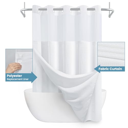 Eutxl White No Hook Shower Curtain With Snap In Liner,230Gsm Waffle Weave Shower Curtains For Bathroom,71W X 74H thumb #3