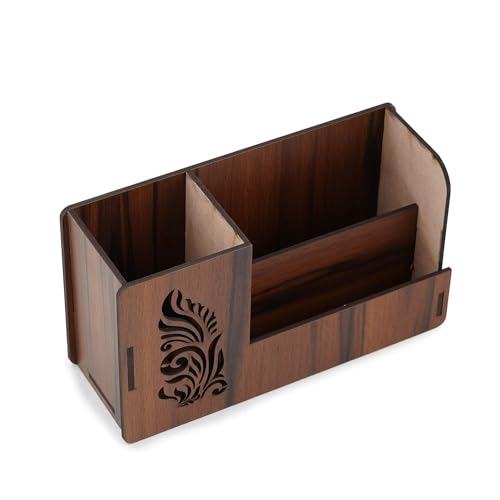 Image of Automobiles Pen Stand With Visiting Card & Mobile Holder Multipurpose Wooden Desk Organizer Pen And Pencil (Design 2), Brown